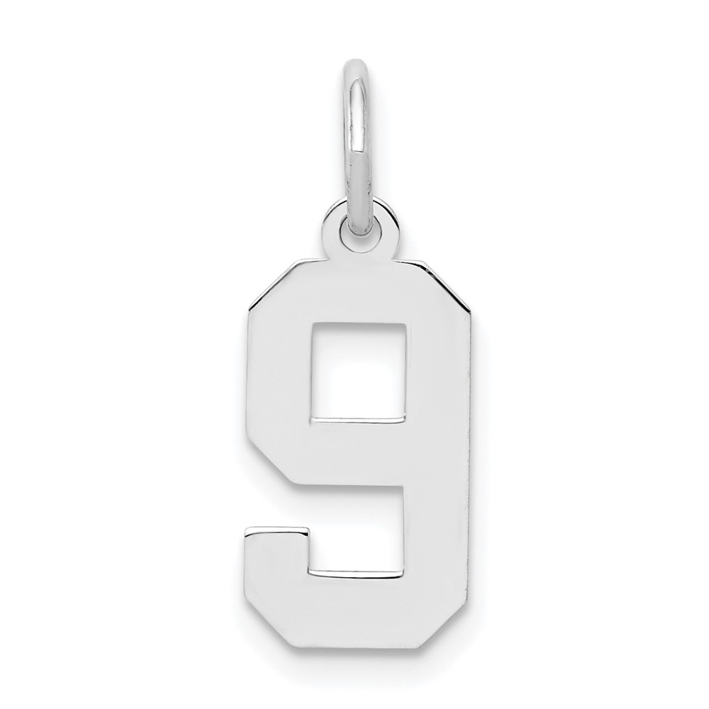 QSS09.jpg Sterling Silver/Rhodium-plated Polished Number 9 Charm - Image 1