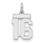 Sterling Silver/Rhodium-plated Polished Number 16 Charm