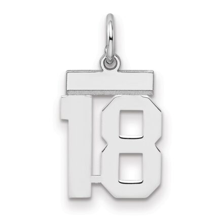 Sterling Silver/Rhodium-plated Polished Number 18 Charm