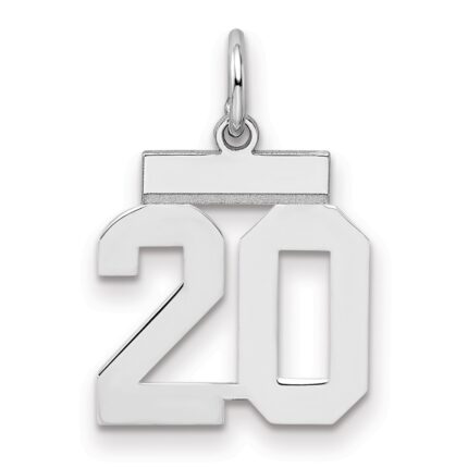 Sterling Silver/Rhodium-plated Polished Number 20 Charm
