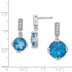 Sterling Silver Rhod-plated Blue and Clear CZ Pendant and Earring Set - Image 3