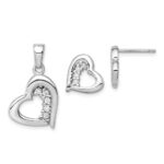 Sterling Silver Rhodium-plated CZ Heart Earring and Pendant Set