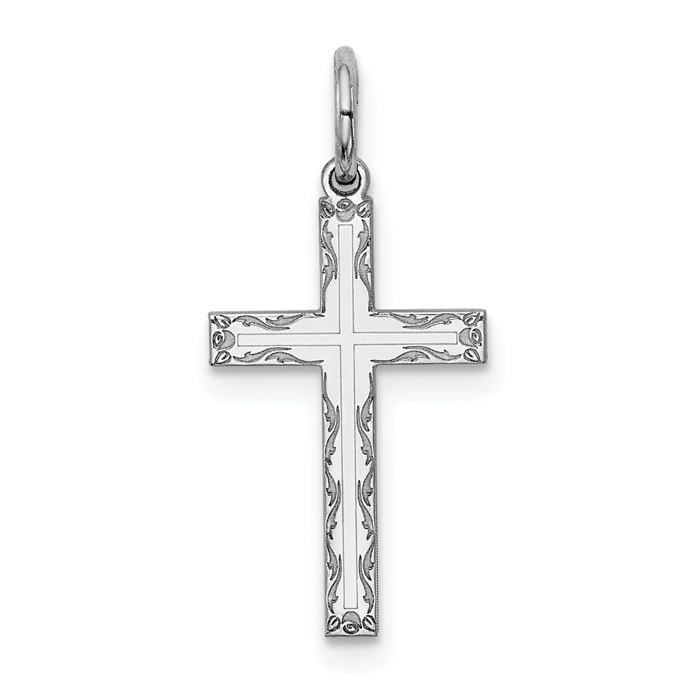 QXR103.jpg Sterling Silver Rhodium-plated Laser Designed Cross Charm - Image 1