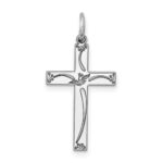 Sterling Silver Rhodium-plated Laser Designed Cross Pendant