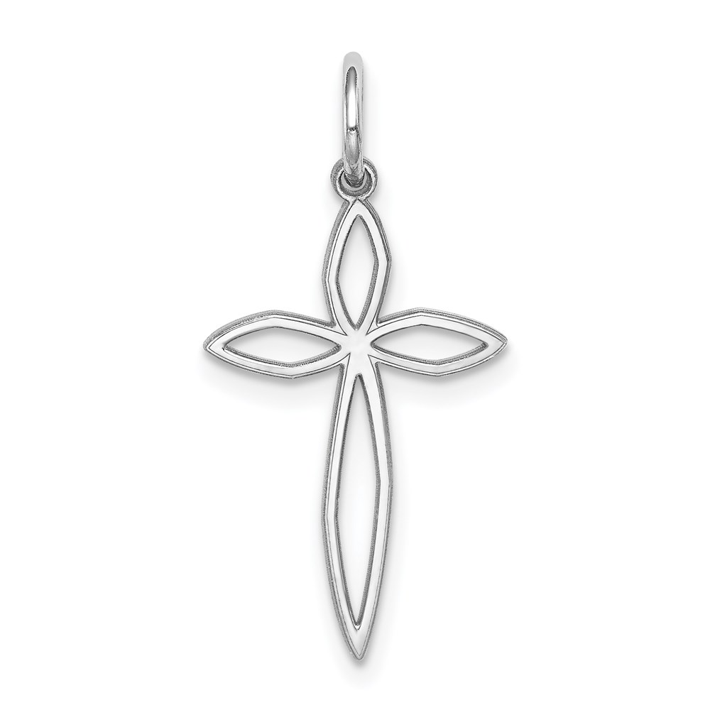 QXR126.jpg Sterling Silver Rhodium-plated Laser Designed Cross Pendant - Image 1