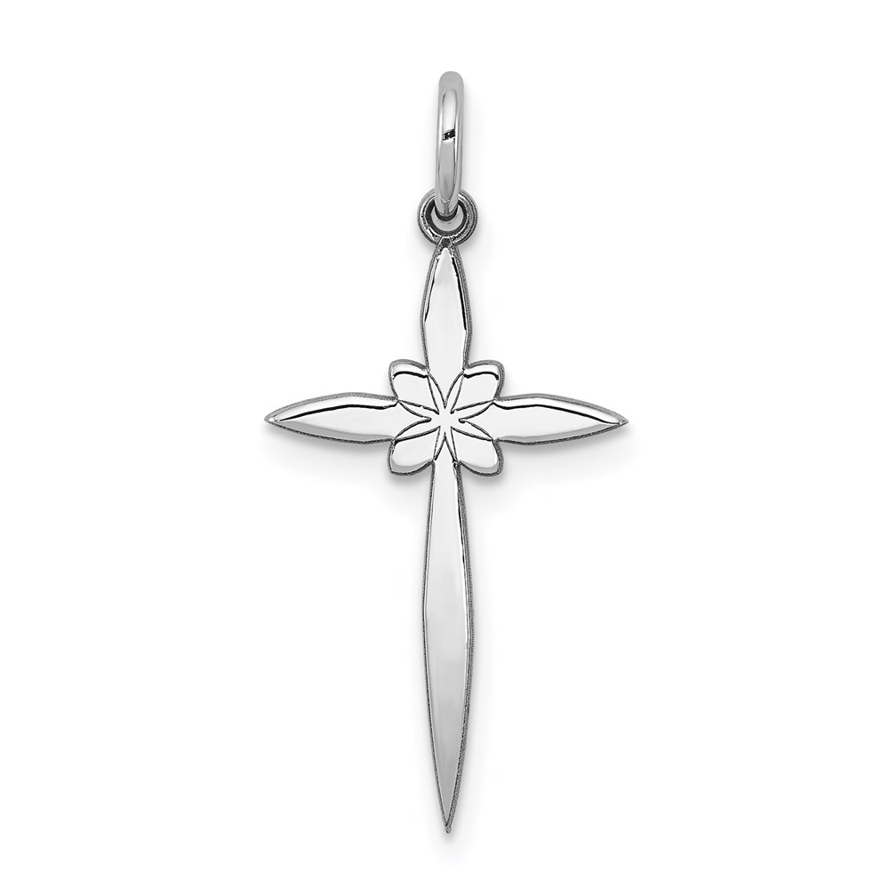 QXR129.jpg Sterling Silver Rhodium-plated Laser Designed Cross Pendant - Image 1