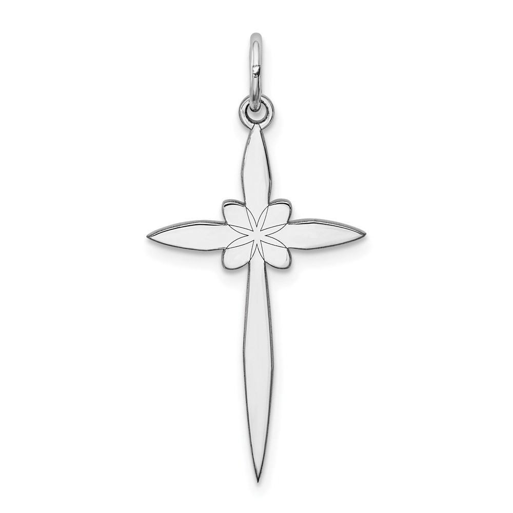 QXR130.jpg Sterling Silver Rhodium-plated Laser Designed Cross Pendant - Image 1