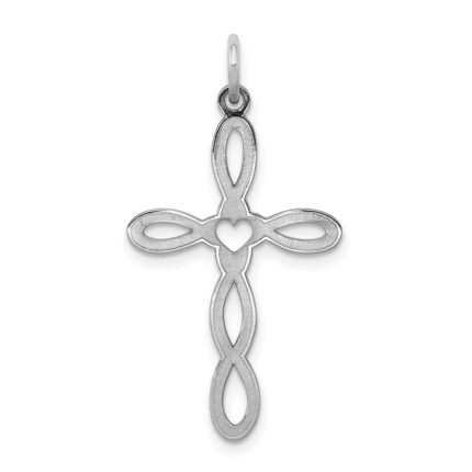Sterling Silver Rhodium-plated Laser Designed Cross Pendant