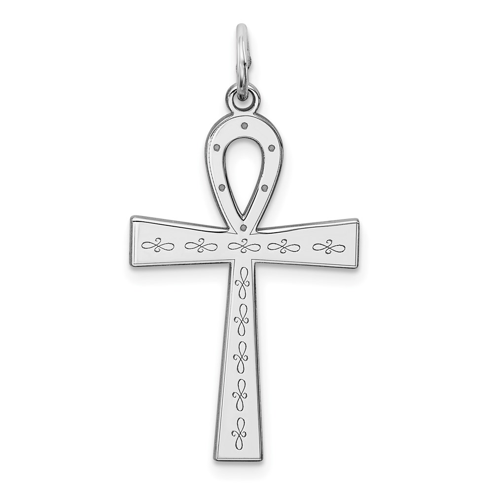 QXR138.jpg Sterling Silver Rhodium-plated Laser Designed Cross Pendant - Image 1