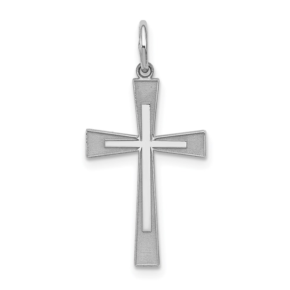 QXR150.jpg Sterling Silver Rhodium-plated Laser Designed Cross Pendant - Image 1