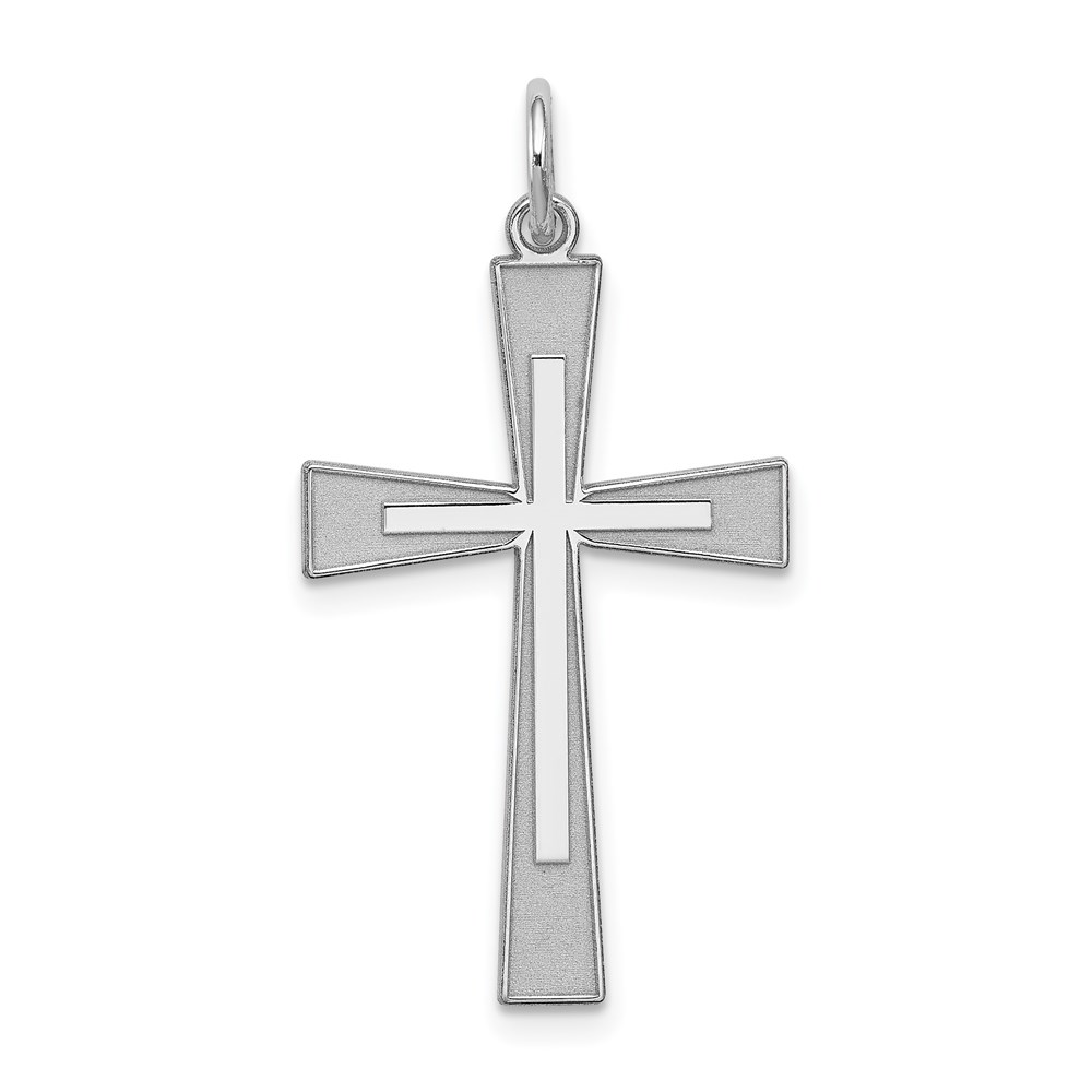 QXR151.jpg Sterling Silver Rhodium-plated Laser Designed Cross Pendant - Image 1