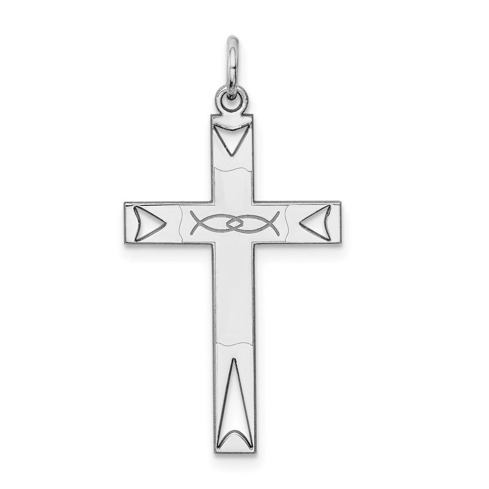 QXR154.jpg Sterling Silver Rhodium-plated Laser Designed Cross Pendant - Image 1