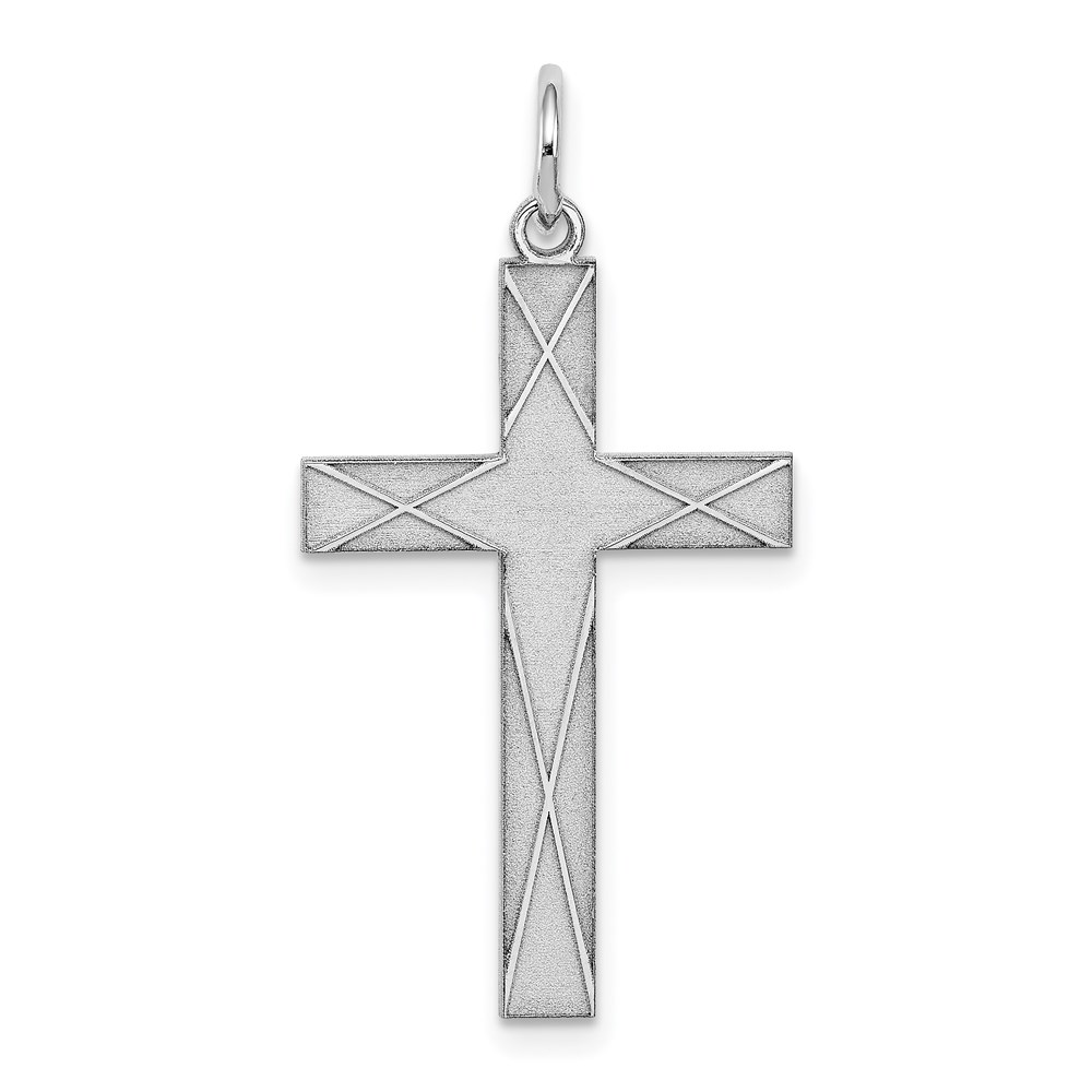 QXR175.jpg Sterling Silver Rhodium-plated Laser Designed Cross Pendant - Image 1