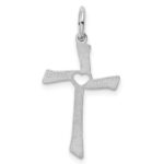 Sterling Silver Rhodium-plated Laser Designed Cross Pendant - Image 4