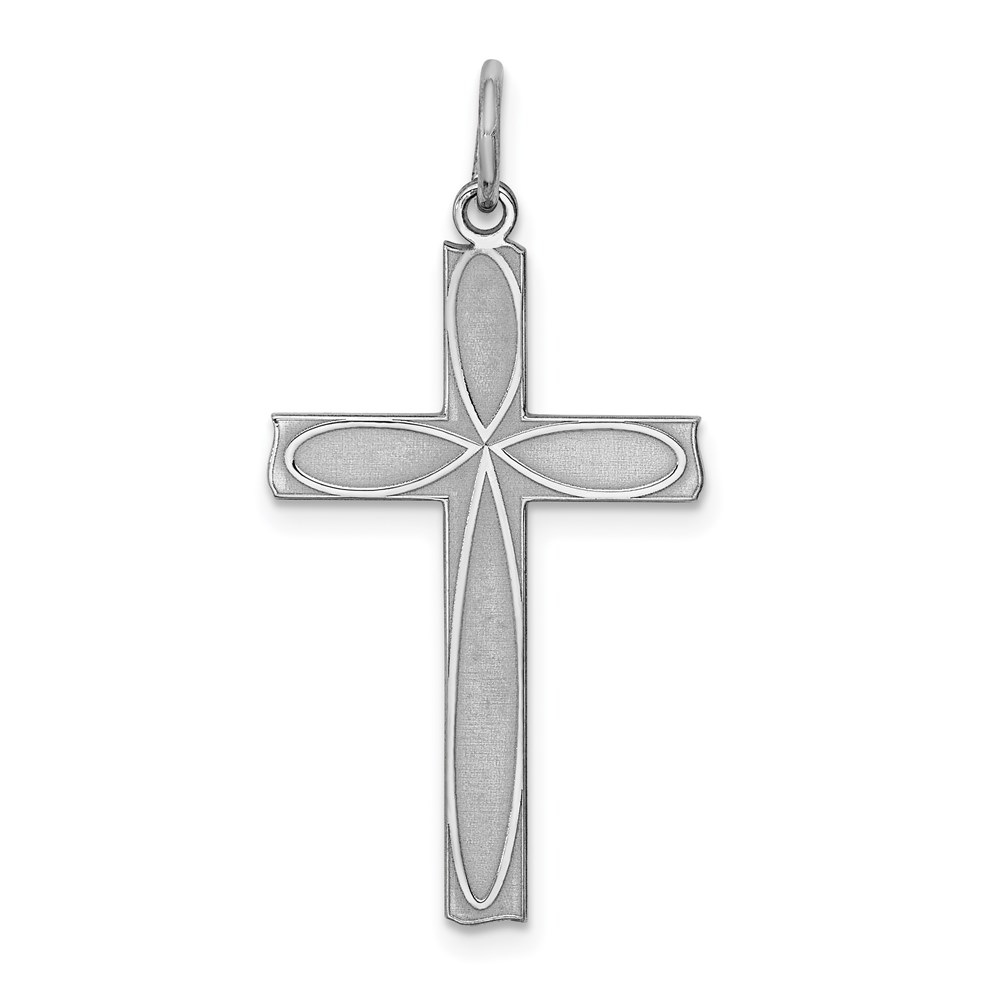 QXR204.jpg Sterling Silver Rhodium-plated Laser Designed Cross Pendant - Image 1