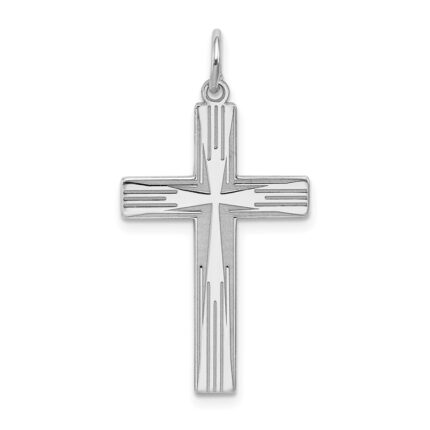 Sterling Silver Rhodium-plated Laser Designed Cross Pendant