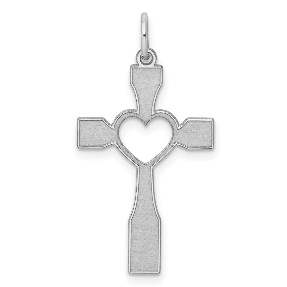 QXR245.jpg Sterling Silver Rhodium-plated Laser Designed Cross Pendant - Image 1