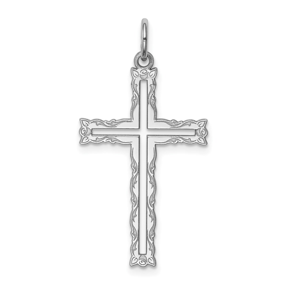 QXR250.jpg Sterling Silver Rhodium-plated Laser Designed Cross Pendant - Image 1