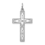 Sterling Silver Rhodium-plated Laser Designed Cross Pendant