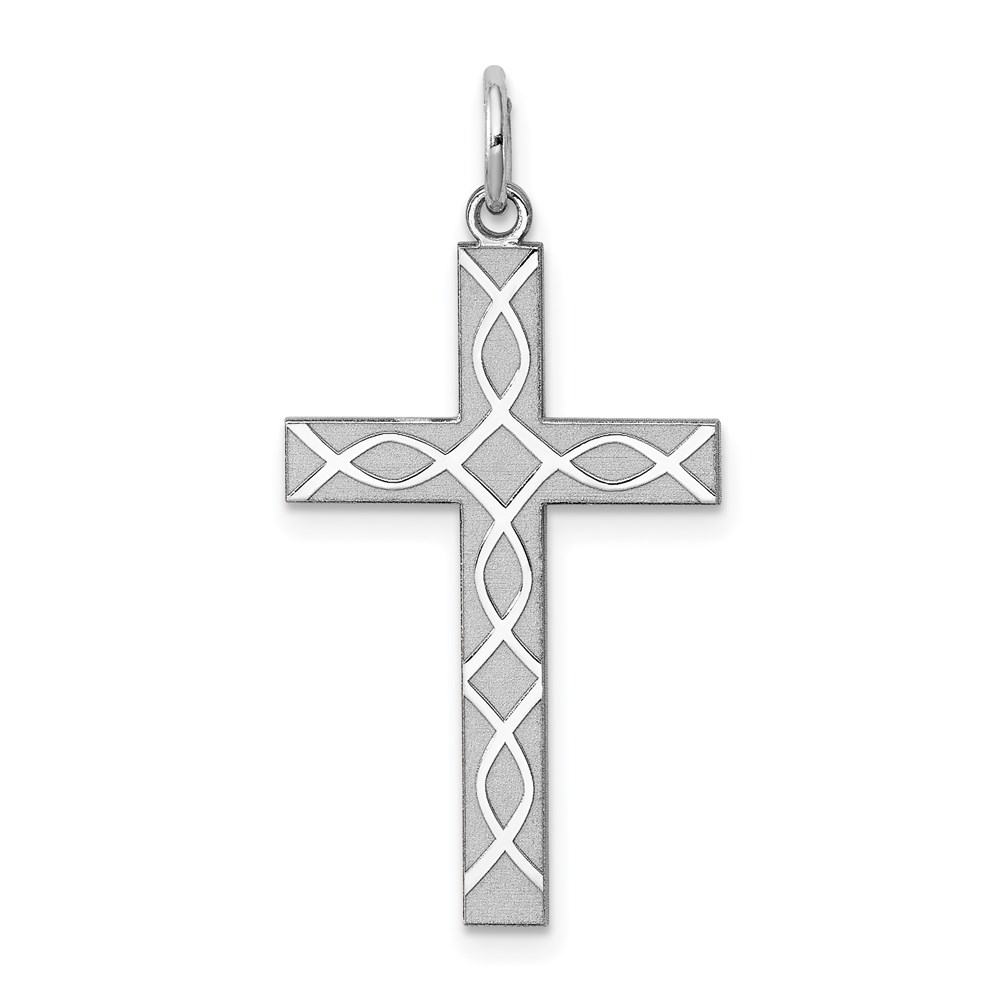 QXR255.jpg Sterling Silver Rhodium-plated Laser Designed Cross Pendant - Image 1
