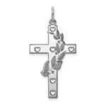 Sterling Silver Rhodium-plated Laser Designed Cross Pendant