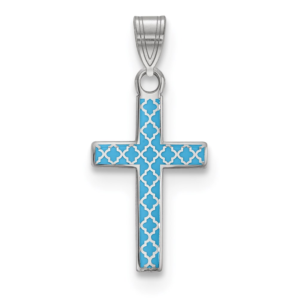 QXR273.jpg Sterling Silver Rhodium-plated Blue Enameled Cross Hatch Cross Charm - Image 1