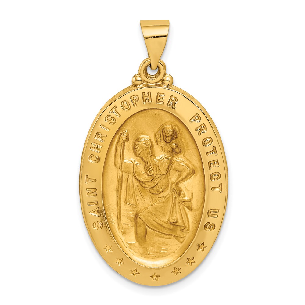 REL139.jpg 14k Polished and Satin Hollow Saint Christopher Medal Oval Pendant - Image 1