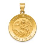 14k Polished and Satin Hollow St. Michael Medal Round Pendant