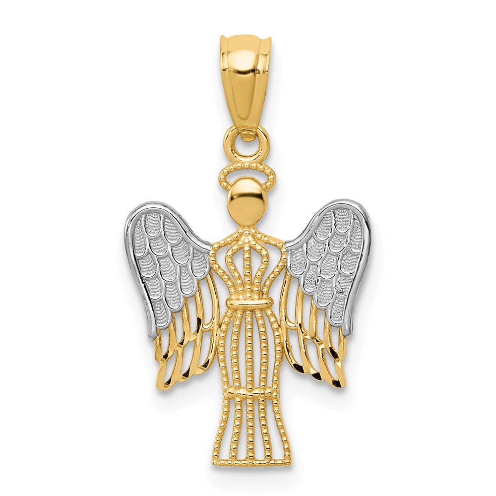 REL160.jpg 14k and White Rhodium Filigree Angel Pendant - Image 1