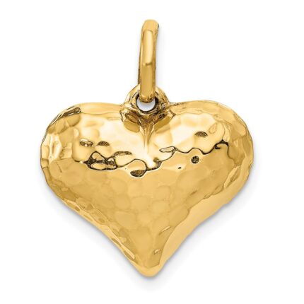 14K Polished and Hammered 3-D Puffed Heart Pendant