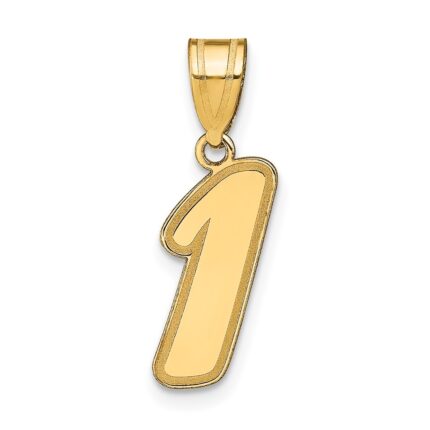 14k Brushed Border Script  Number 1 Pendant