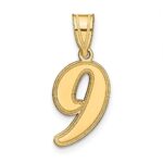 14k Brushed Border Script Number 9 Pendant