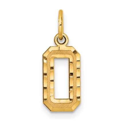 14k Small Brushed Diamond-cut Number 0 Charm