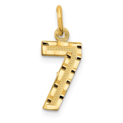 14k Small Brushed Diamond-cut Number 7 Charm