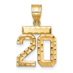 14k Small Brushed Diamond-cut Number 20 Charm