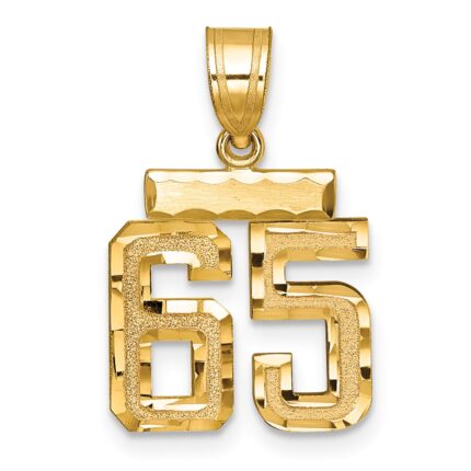 14k Small Brushed Diamond-cut Number 65 Charm