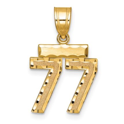 14k Small Brushed Diamond-cut Number 77 Charm