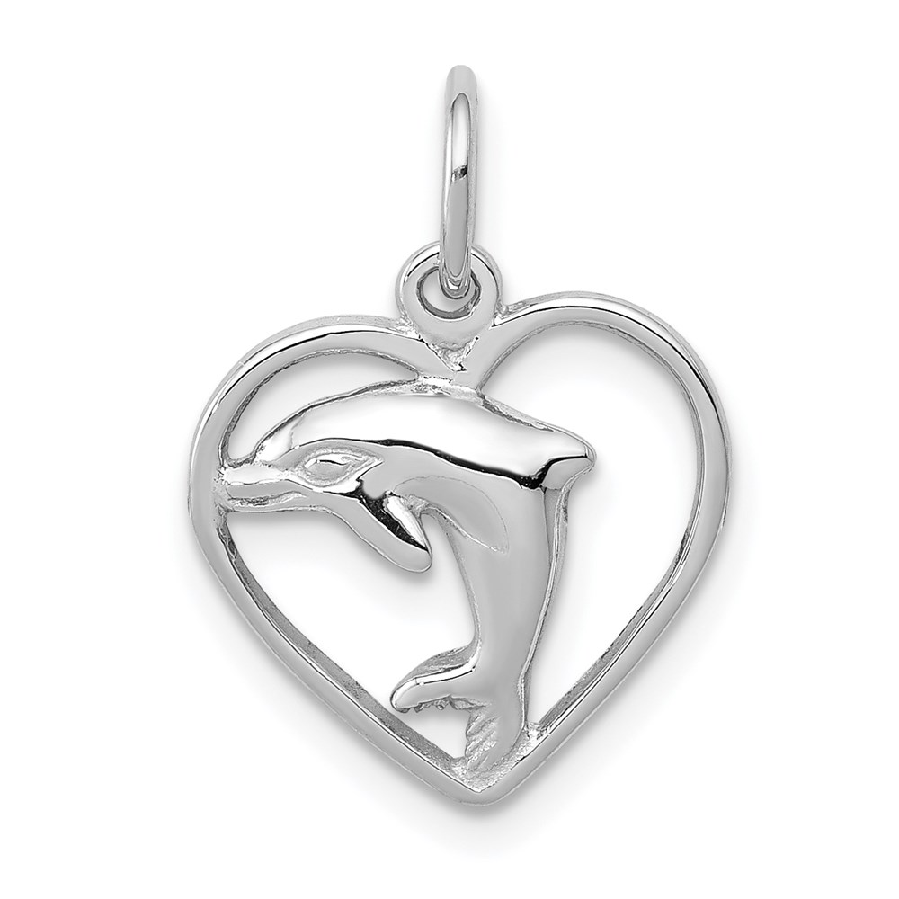 WCH109.jpg 14k White Gold Dolphin in Heart Charm - Image 1
