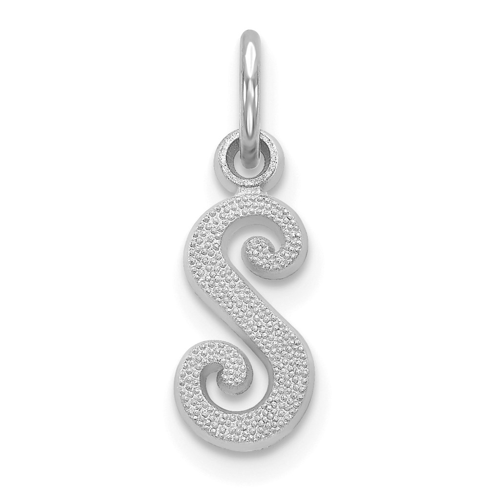 WCH138-S.jpg 14KW White Gold Casted Script Letter S Initial Charm - Image 1