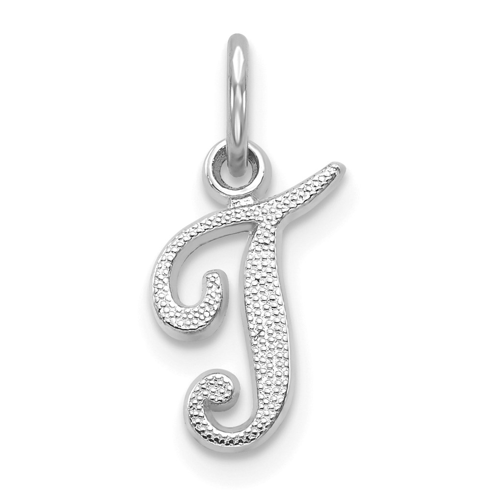 WCH138-T.jpg 14KW White Gold Casted Script Letter T Initial Charm - Image 1