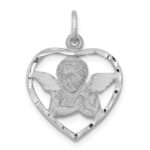 14k White Gold Cut-out Angel in Heart Charm