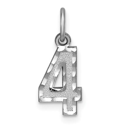 14kw Small Brushed Diamond-cut Number 4 Charm