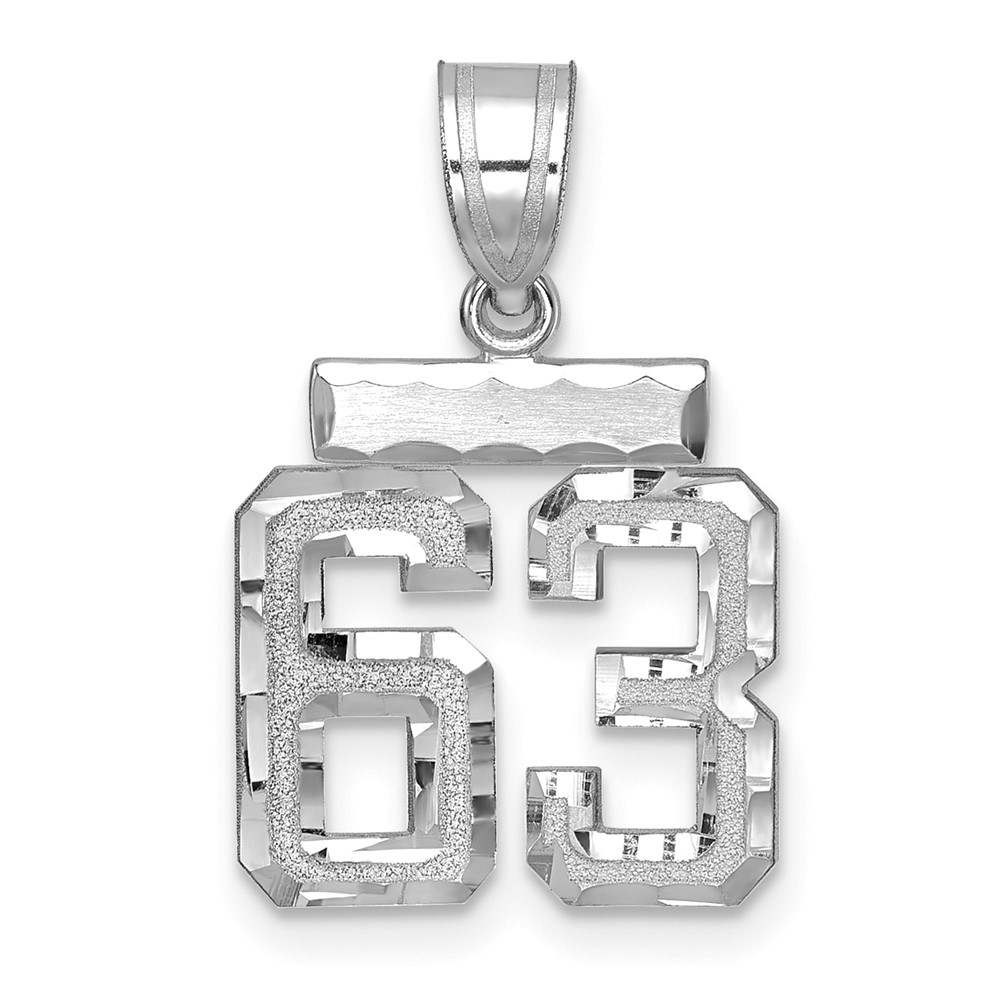 WSN63.jpg 14kw Small Brushed Diamond-cut Number 63 Charm - Image 1