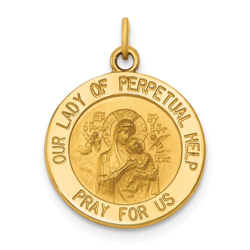 XAC210.jpg 14k Polished and Satin Solid Our Lady of Perpetual Help Medal Round Pendant - Image 1