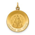 14k Polished and Satin Solid Caridad Del Cobre Medal Round Pendant