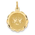 14k Love Birds Scalloped Border Engravable Disc Charm
