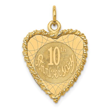 14K 10th ANNIVERSARY 19mm Engravable Rope-Edge Heart Charm
