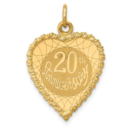 14K 20th ANNIVERSARY 19mm Engravable Rope-Edge Heart Charm