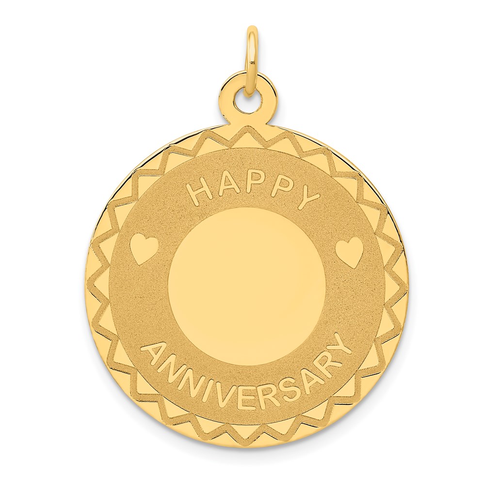 XAC594.jpg 14K HAPPY ANNIVERSARY with Hearts 25mm Engravable Disc Charm - Image 1