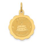 14K Polished Satin HAPPY BIRTHDAY with Cake 14mm Engravable Disc Charm